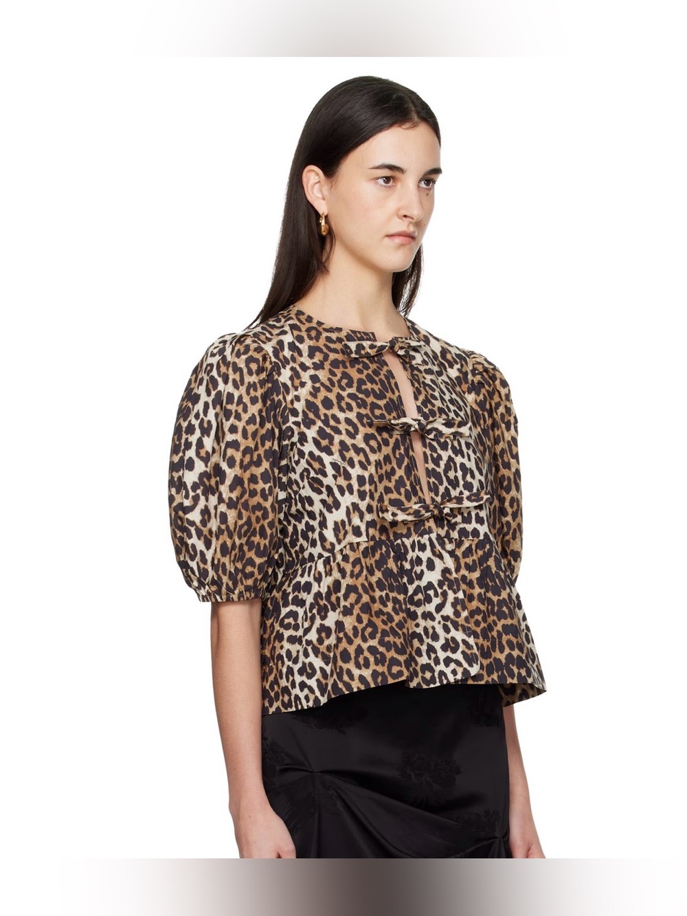 GANNI Cotton Poplin Peplum Tie Blouse M/36